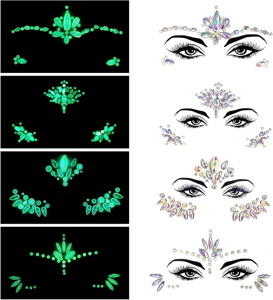 ByShane - Glitterstenen voor gezicht | Festival accessoires | Zelfklevend | Strassteentjes | Gezichtsglitter - Set van 4 stuks